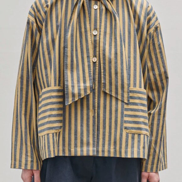 Cawley Studio Tops - Cawley Studio Japanese Striped Cotton Dorothy Shirt in Mustard +  Navy, Medium